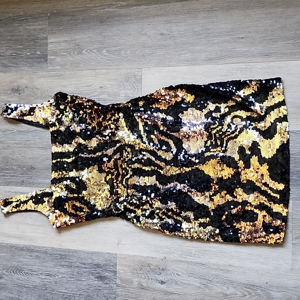 Sequin Black and Gold Dress - Picture 1 of 15
